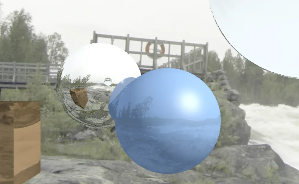 Reflective and refractive spheres rendered by the ray tracer