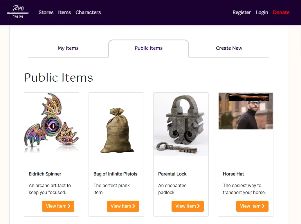 The RPG MegaMart item catalog